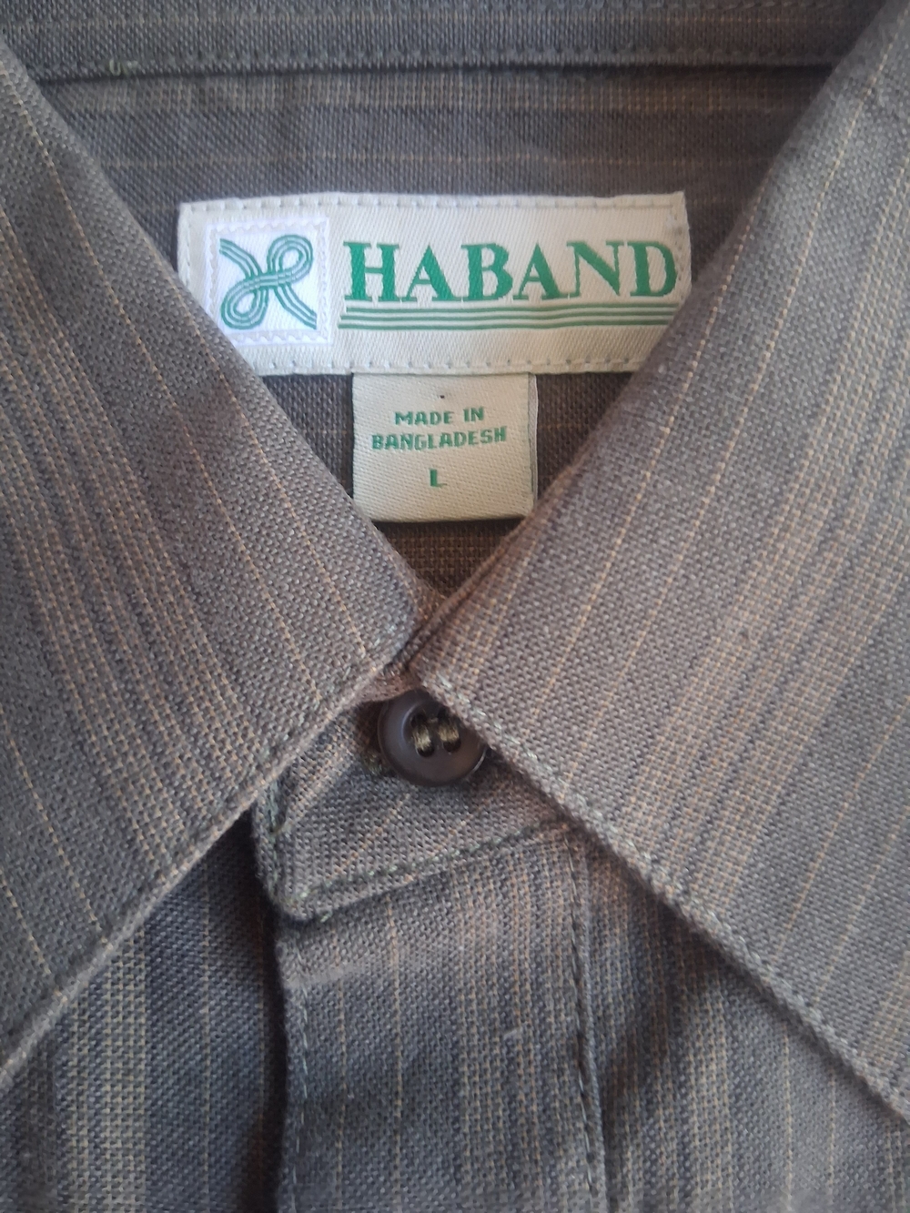 Haband Vintage Olive Green/Brown Pinstripe  Button-Down Earth Tone Grunge Size L